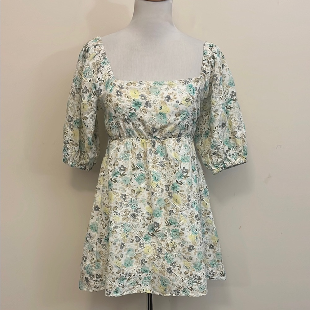 Minkpink Floral Puff Sleeve Cottagecore Peasant Mini Dress Size Small - Picture 2 of 9